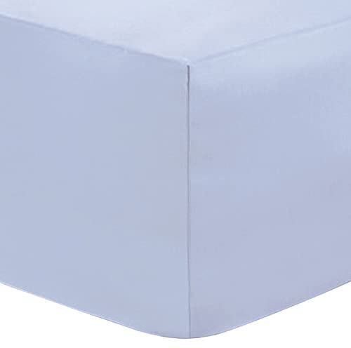 Deep Fitted Bed Sheets Easy-Care Non-Iron Percale 10'' / 25CM Fitted Sheet, Double - Sky Blue