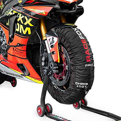 RACEFOXX PRO DIGITAL Reifenwärmer Tyre Warmers bis max. 99° C SUPERBIKE, 120/17 vorne und 180 bis 200/17 hinten für Motorrad Rennsport Heizdecken