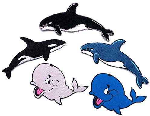 i-Patch - Patches - 0189 - Wal - Delfin - Hai-Fisch - Meeres-Fisch - Raub-Fisch - Meer - Aquarium - Tiere - Zoo - Applikation - Aufbügler - Flicken - Aufnäher - Sticker - Badges - Bügelbild - Kinder