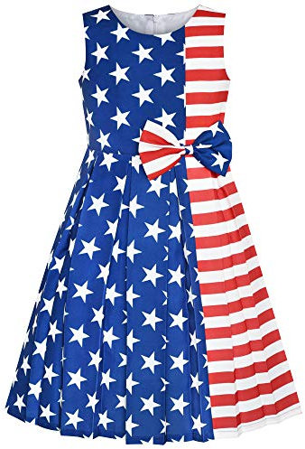 Sunny Fashion Mädchen Kleid Amerikanische Flagge Nationalfeiertag Party Kleid Gr. 110