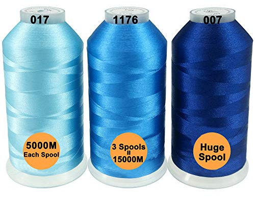 New brothread 3er Verschiedene Blau Farben Polyester Maschinen Stickgarn Riesige Spule 5000M für alle Stickmaschine