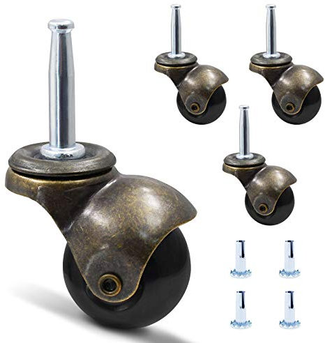 Luomorgo 3,8 cm Kugelrollen für Möbel, Set von 4 Vintage-Rollen, Antik-Kupfer-Gold-Stielrollen mit 8 x 38 mm Montage-Einsätzen, Ersatz für Sofa, Stuhl, Schrank