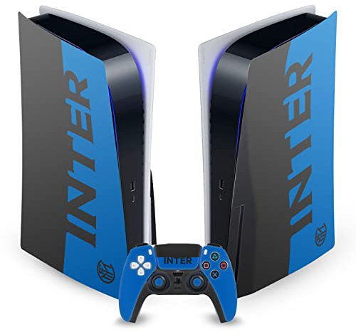 Head Case Designs Licenza Ufficiale Inter Milan Blu E Nero Logo Pieno Vinile Frontalino Sticker Gaming Pelle Adesivo Compatibile con Sony Playstation 5 PS5 Disc Edition Console & DualSense Controller