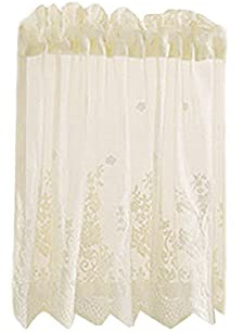 Betos Küchen-Vorhänge, Voile Kurzstore Vintage Kaffee Bistrogardine Vorhang Spitze Scheibengardine Kurzgardine Landhausstil halbtransparente Gardine, Beige 74 * 90cm