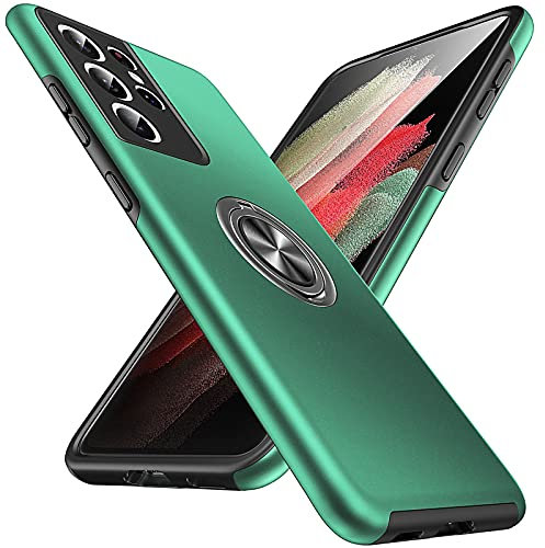 Anqrp Hidden Séries Galaxy S21 Ultra 5G Coque, Militaire Antichoc Pivoter la béquille Magnétique Intégrée Protection Multicouche Robuste Coque pour Samsung Galaxy S21 Ultra, Vert Foncé