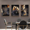 ConBlom Lot de 3 posters en toile de designer - Abstrait - Noir - Feuille d'or - Toile - Impression moderne - Décoration nordique - Art mural - Image de peinture