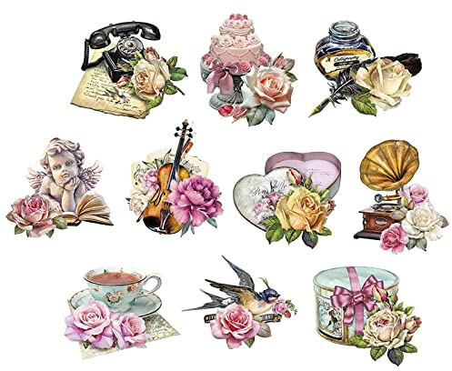 Ideen mit Herz 3-D Motive, ausgestanzt, ca. 7-10 cm, 10 Stück im Beutel | Bilder zum Basteln & Dekorieren | Grußkarten selber machen | Bildmotive für Scrapbooking & DIY-Deko (Vintage Rosengrüße)