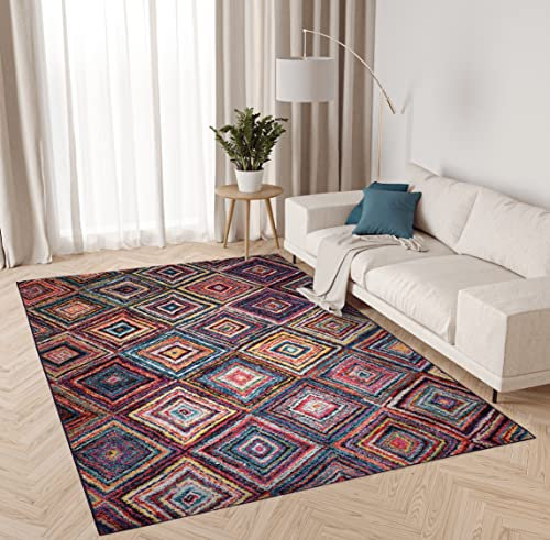 TAPISO Salsa Teppich Kurzflor Mehrfarbig Bunt Vierecke Streifen Muster Modern Design Wohnzimmer Schlafzimmer Jugendzimmer 80 x 150 cm