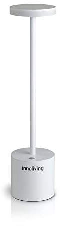 Innoliving Kabellose Tischlampe, wiederaufladbar, LED-Licht, verstellbar, INN-094W, elegante Lampe für Zuhause und Restaurant, wiederaufladbar, für Innen- und Außenbereich, mattes Weiß