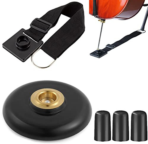 OBTANIM 5 Stück Cello-Endpin-Anker-Stopper inklusive Cello-verstellbarer Riemenauflage, Cello-Endpin, rutschfester Ständerhalter, 3 Stück Gummispitze, Bodenschutz für Cello-Bass-Performance-Zubehör