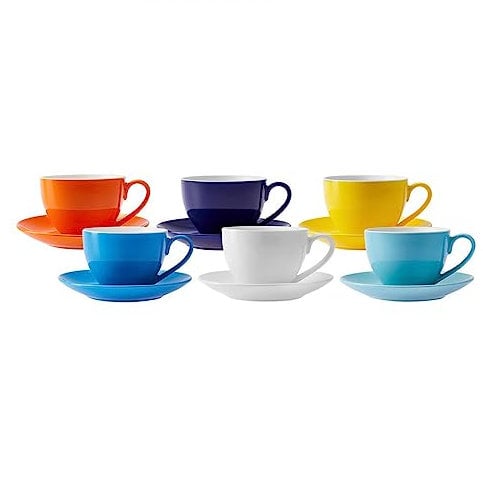 KARACA New Bone Coffee Cup Set for 6 People, 220 ml, Traditional Turkish Coffee Cups Set with Saucers, Cappuccino, Espresso & Mocha Cups