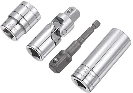 sourcing map Socket Accessory Set, 22mm Shallow and Deep Socket Universal Joints 1/4 Hex Shank Impact Adapter with 1/2 Drive