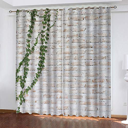 Outdoor Curtains For Pergola Gazebo 2 Panels 92X91 Inch Drop Brick Wall Plant Green Vine Blackout Curtains For Kids Boys Girls Bedroom Living Room Nursery Soft Thermal Insulated Eyelet Window Curtain