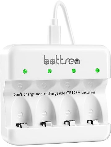 Battsea Fast Charger 5V 2A with USB Type-C Charging Cable for Battsea CRI23A 750mAh / 900mAh Rechargeable Batteries (4 Independent Charging Channels)
