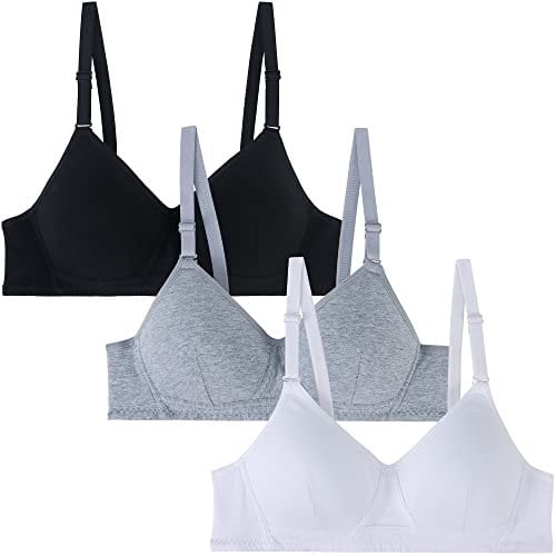 EDS Service Teen Girls Bra, Wire Free Cotton Training Bra for Kids, Young Girls Sports Padded Crop Top with Adjustable Strap for Women 12-18 Years Pack of 3 36A