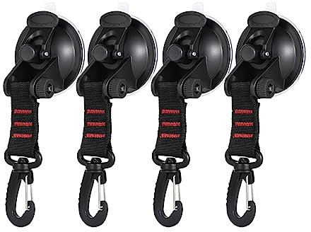 JNNJ 4 Stücke Saugnapf Camping Set, Saugnapf Befestigung Haken Für Auto, Saugnapf Anker Mit Befestigung Haken Festbinden Für Auto Seitige Markisen Camping(Rot)