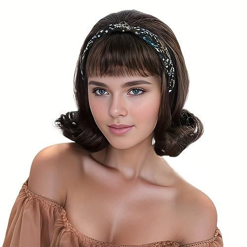 REEWES Retro Perücken 60er Jahre Beehive Curl Haar Perücke für Frauen Täglich 50er 70er Jahre Kostüm Cosplay Party Frauen Perücken mit Cap(Brown)