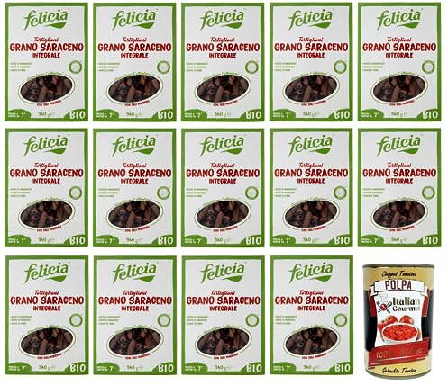 Italian Gourmet Bundle Tortiglioni aus Vollkorn-Buchweizen 14x 340g + Italian Gourmet Polpa Gratis – Italienische Grano Saraceno Integrale Pasta, mineralstoffreiche Röhrennudeln, 7 Min, Vorrat 4,76kg