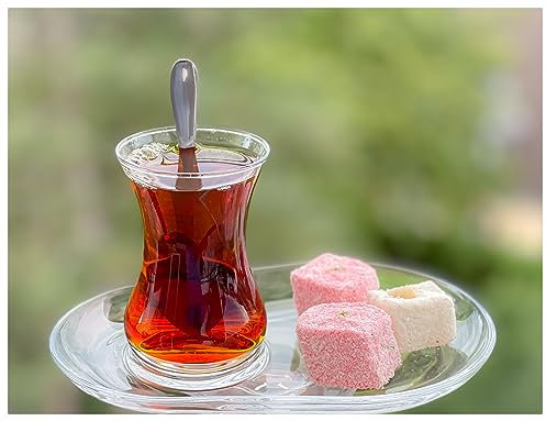 Topkapi - 6-tlg Türkisches Tee-Set Fatma-Sultan für 2 Personen │ 2 Teegläser, 2 ovale Untersetzer und 2 Teelöffel │ Sen & Ben Serie │ Versandsicher gepackt │ Spülmaschinenfest
