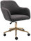 DEKKETO Grey Teddy Swivel Desk Chair, Makeup Vanity Chair with Wheels, Height Adjustable Dressing Table Chairs with Gold Base for Bedroom, Vanity Room, Home Office