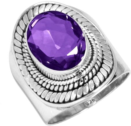 Jeweloporium Lila Amethyst Quarz Silberring Größe 70 (22,3), 925 Sterling Silber Ring für Damen, Ovaler Stein Boho Schmuck