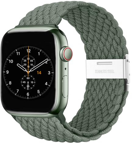 Nepfaivy Geflochtenes Armband Kompatibel mit Apple Watch Armband 45mm 44mm 46mm 49mm 42mm für Damen Herren, Nylon Stoff Sport Verstellbares Band für iWatch Series 10/9/8/Ultra/SE/7/6/5/4/3/2/1, Grün