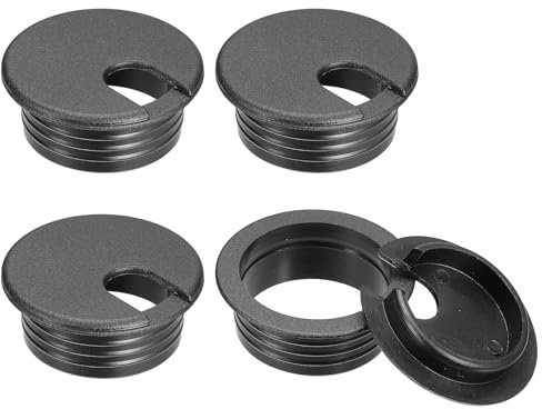 QUARKZMAN Cache-Trou de Câble Passe Cable Bureau, 4 Pièces 45mm/1-3/4 Pouces Cache-Trou de Câble en Abs pour Bureau, Organiseur de Câbles pour Ordinateur de Bureau, Noir