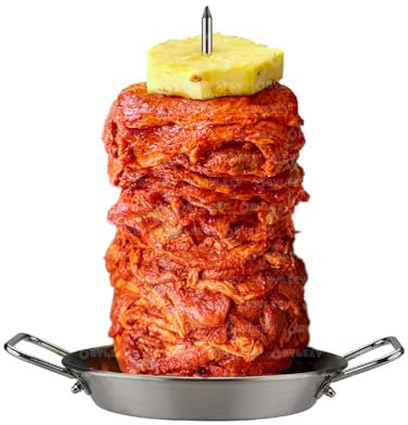Al Pastor Skewer Stand for Grill, Stainless Vertical Rotisserie - Tacos Al Pastor Stand with 8.5 Gyro Pan, 7 Skewers, and 4 Extension Spikes. Works for Smoker, Trompo, Kabob, Shawarma Machine