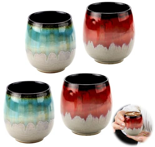 BRISKORE Espresso Tassen Set 4 Stück 100ML Espressotassen Steingut Keramik Becher Ohne Henkel Mokka Tassen Set Japanische Teetasse Espresso- & Mokkatassen Teetassen Set Cappuccino Tassen