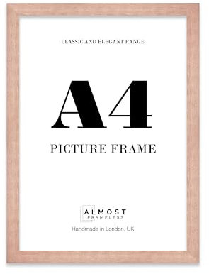 Almost Frameless A4 Copper Picture Frame Fits A4 (21 x 29.7cm - 8.3 x 11.7in) Poster, Photo, Artwork, or Print. Thin Edge Slim Frame Portrait and Landscape Display with Wall Hooks