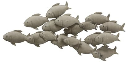 mucHome Wandobjekt Fischschwarm grau Eisen Wandbild Wanddeko Fische (Klein 62x28x5cm)
