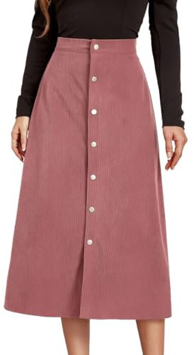 seiveini Jupe Femmes Longue Taille Haute Jupe en Velours A-Line Elégant avec Boutons Jupe Moulant Vintage Jupe Crayon Hiver Jupe Crayon Casual Jupe d'hiver Longue Elegante A Rose S