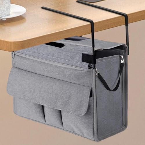 Twoily Under Desk Hanging File Organiser Holder - off-ice Side Storage Bag, Compatible With A4 Files, Detachable Handle Design, For Magazines, Paper Sheets, Folders And Letter Storage