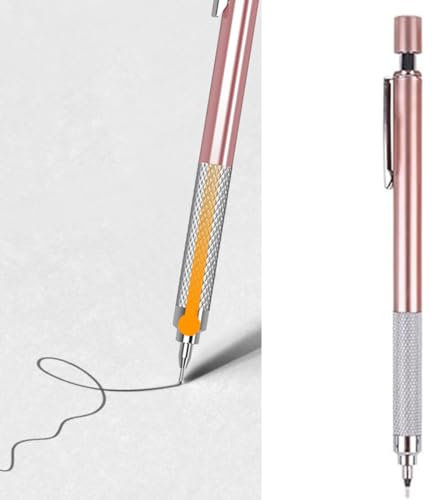 WHYCNJL 1 Pièce Porte-Mines,Centre de Gravité bas,Corps en Plastique Ergonomique et Manche en Métal,Parfait pour Dessiner ou écrire,0.5mm,Rose Gold