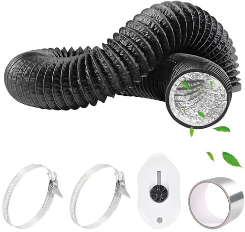 HTTYHT Abluftschlauch PVC Flexibel Ø80mm 4,5m Schwarz mit Aluminiumband 50mm x5m und 2 Schlauchschelle Edelstahl Lüftungsschlauch Aluminium für Klimaanlage Trockner Abluftventilator Abzugshaube