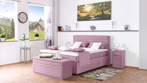 Boxspringbett Modell Trio 240 x 200, DS-Viola, 7-Zonen Taschenfederkernmatratzen, Komforttopper - Inklusive Aufbau - Deutscher Hersteller