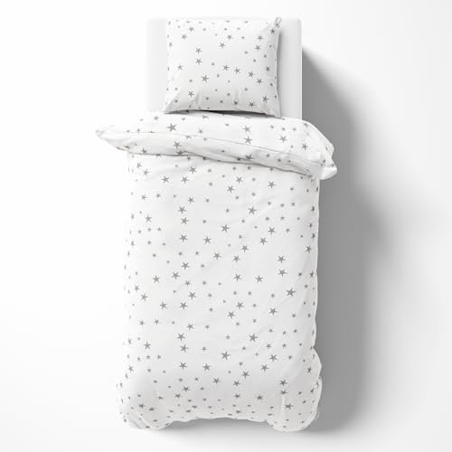 MTOnlinehandel Biber Bettwäsche 135x200 Winter - Sterne Bettwäsche 135x200 + 80x80 - Sternenzauber Bettwäsche 135x200-100% Baumwolle - Wintermotiv grau Teenager