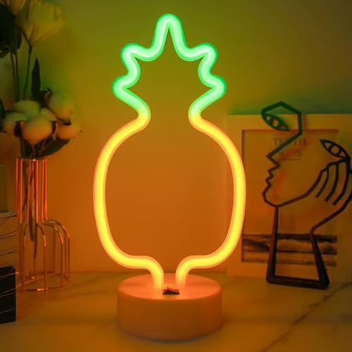 JEMESI Ananas Neonlicht, Ananas LED Nachtlicht, USB/Batterie, Neonlichter Mit Sockel für Schlafzimmer, Nachtlichter für Zimmer, Party, Hochzeit, Geburtstag