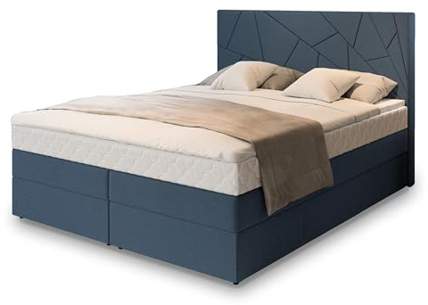 Masseno Boxspringbett TRANI 180x200 cm Komplett-Set mit Matratze und Topper, Polsterbett mit Zwei Bettkästen -Blau, INARI 80