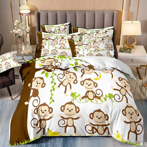 VOGIAY Süße Affen Bettwäsche 135x200 Jugend Kinder Bettwäsche Set Mikrofaser Bettbezug mit 1 Kissenbezug 80x80 Umweltfreundliche Hautfreundliche Bettwäsche Einzelbettwäsche Set