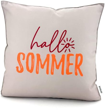 heimtexland ® Outdoor Deko Kissen 45x45 mit Füllung Garten Lounge Dekokissen wasserabweisend wetterfest Outdoorkissen Gartenkissen Bedruckt Typ906 Natur - Orange