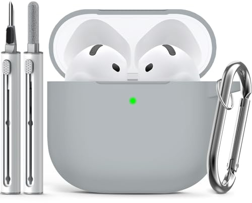 Inesore Compatible with AirPods 4 Hülle with Cleaning Kit, Silicone Protective Case Cover for Apple AirPod 4 (2024/ANC), Unisex Design - Light Grey