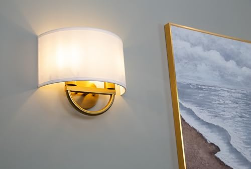 Yosoan Wandleuchte mit Halbkreis Stoffschirme Wandlampe Modern Lampe Wandleuchten mit E27 für Spiegel, Wohnzimmer, Schlafzimmer und Treppe (1 Stk mit antike Metal und weißem Stoffschirme)