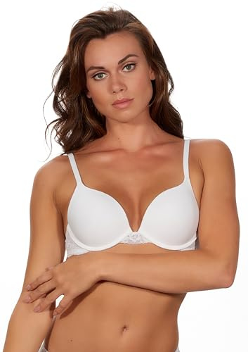 After Eden Damen BH mit Two-Way-Boost aus recyceltem Stoff und Spitze mit multifunktionalen Trägern, Weiß, Größe 75C