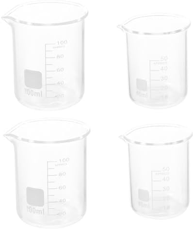 4pcs Glass Beaker Set 50 Ml 100 Ml Graduated Measuring Cups High Borosilicate Glass Scale Cup for Scientific Experiments Educational Use and Home Lab