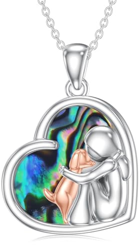 CHENGHONG Kette Hund Damen 925 Silber Hund Abalone Anhänger Halskette Hundepfote Schmuck Hunde Geschenk für Mädchen Hundeliebhaber…