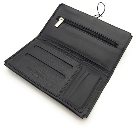 Tabakbeutel aus Nappaleder – Hochwertig & praktisch | Fächer für 30g Tabak, Blättchen, Filter & Feuerzeug | Gummibandverschluss | Kompakt & leicht (16x9x2cm, 65g) (Schwarz)