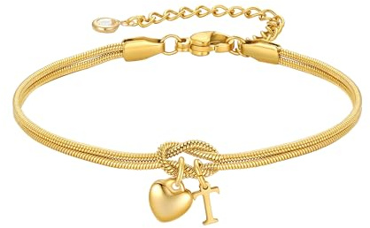 TINGN Armband Gold Damen Mädchen - 18K Gold Vergoldete Knoten Armband mit Buchstaben Personalisierte Herz Anhänger Armbänder Liebesknoten Armbänder Trauzeugin Geschenke für Frauen Freundin Mädchen