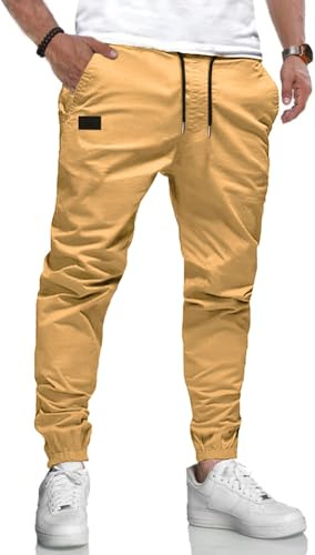 LIUPMWE Hommes Pantalon Chino Cargo Pantalon de Jogging Hommes Coton Casual Sweatpants Hommes Pantalons de Loisirs Taille élastique avec des Poches de Cordon de Serrage