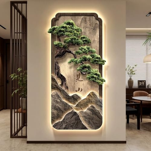 BEBANE Cuadros Decorativos de Arte Mural estereoscópico 3D, Cuadros Decorativos LED en Relieve 3D, esculturas murales de paisajes creativos, de alimentación enchufable(A,80 * 40cm/31.5 * 15.7in)